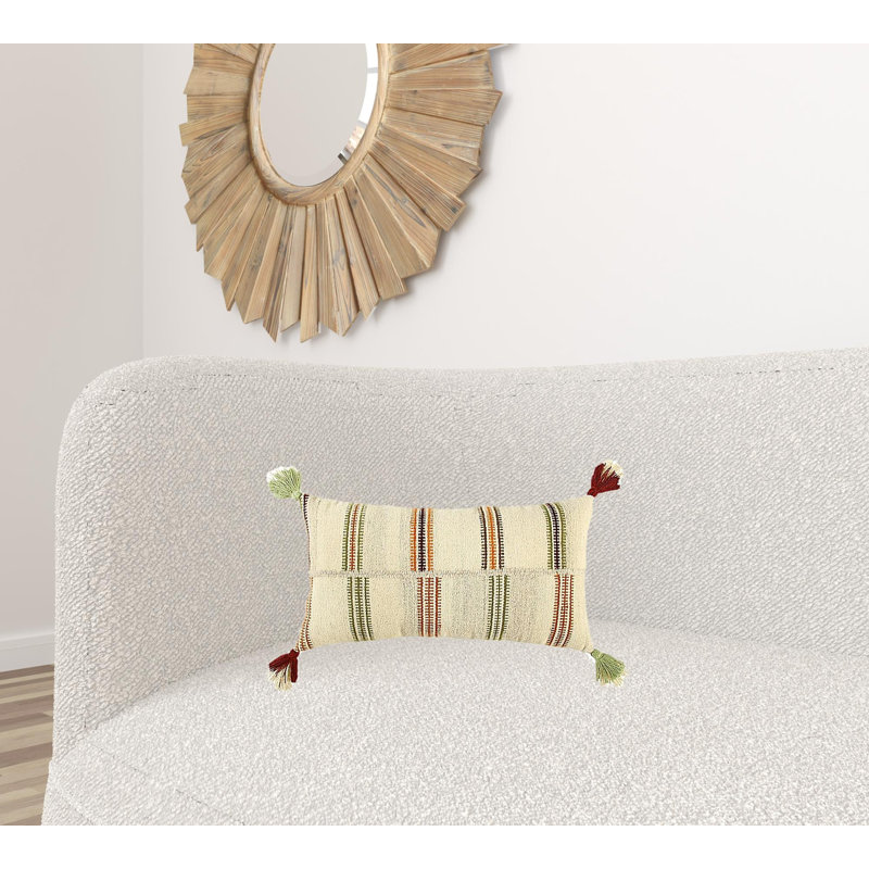 Coussin lombaire crème à rayures Boho Chic