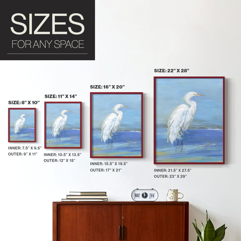 «Wading Egret I», reproduction encadrée - bois massif, H 11 po x l 9 po, Rouge