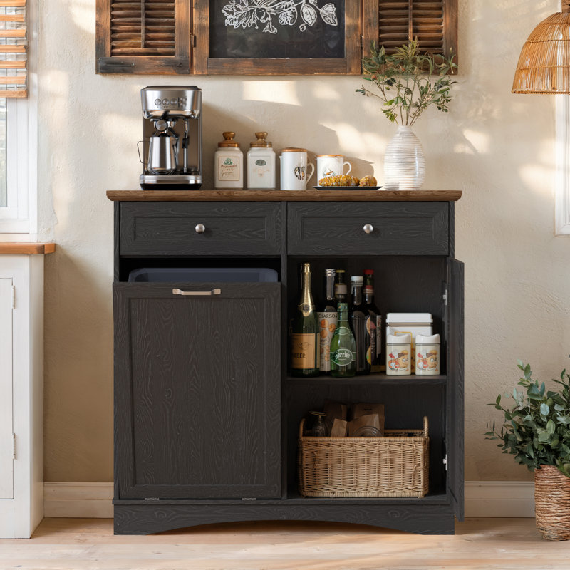 Kitchen Island With Trash Can Storage, Black