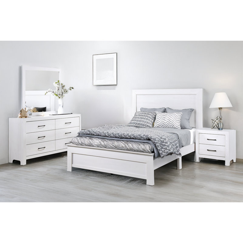 Sibby White Panel Bedroom Set, Quatre pièces : lit, table de chevet, commode et, Double