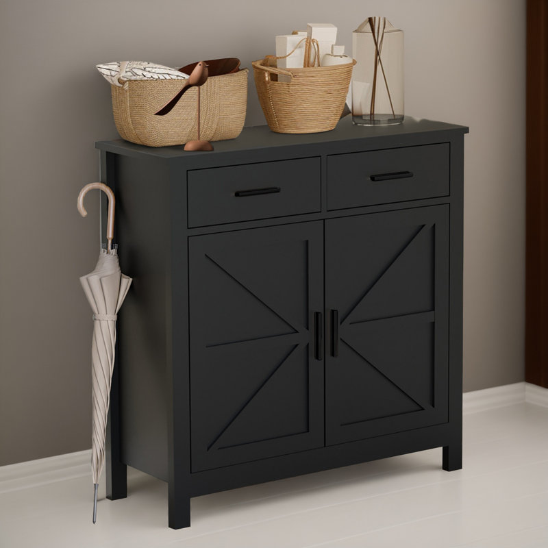 32" Wood Sideboard Console Table with Drawers and Cabinets, Black