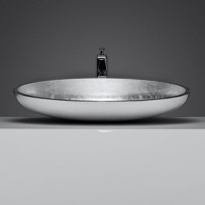 Vetro Freddo 25.6'' L Bathroom Sink, Silver Leaf
