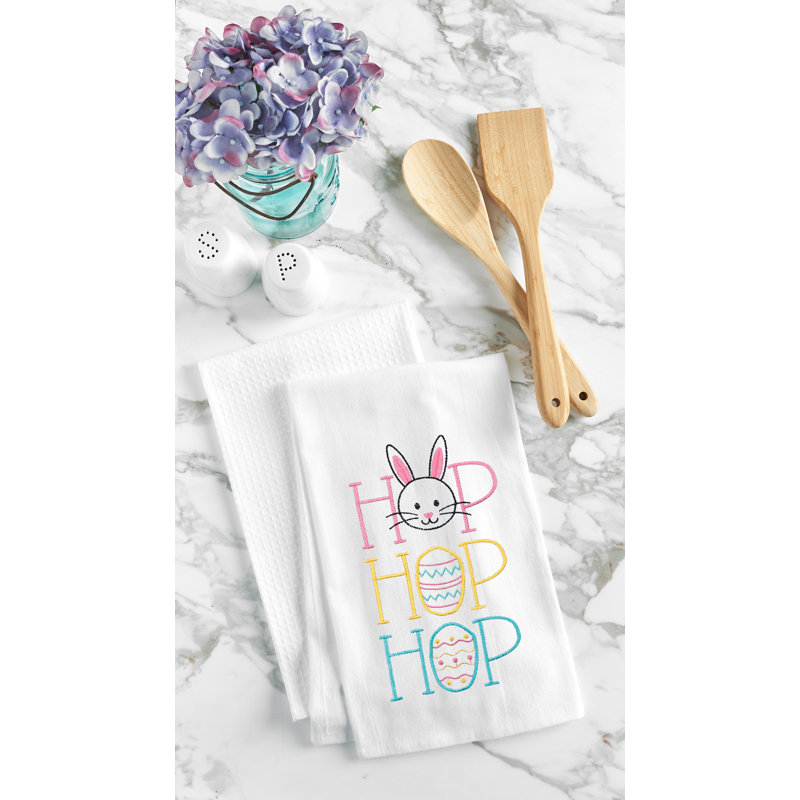 Torchon Hop Hop Hop, Blanc / rose / bleu Hop Hop Hop Kitchen
