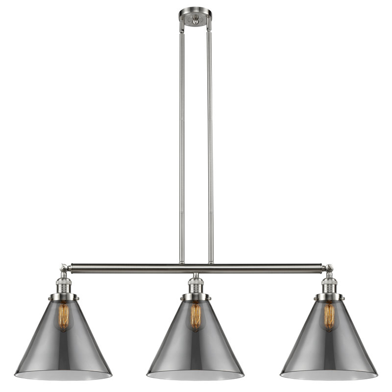 Luminaire suspendu linéaire à 3 lumières pour îlot de cuisine Lemmon, Nickel satiné brossé, Plaqué couleur fumée