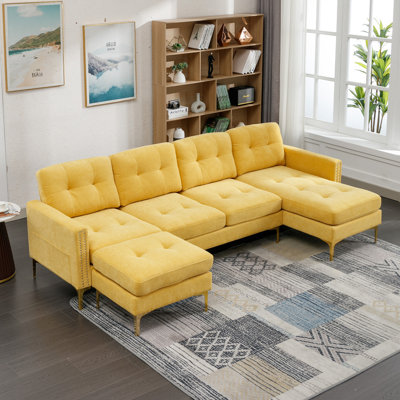 110.6" L-Shape Convertible Sectional Sofa Couch with Movable Ottoman for Living Room, Apartment, Office