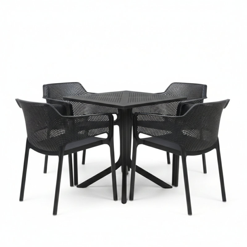 4 - Person Patio Dining Set with Square Table, Black