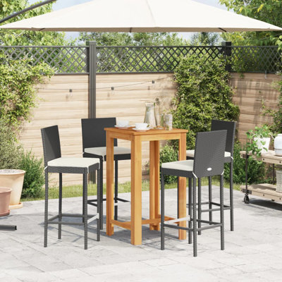 Wildon Home® 5 Piece Patio Bar Set Black Solid Wood Acacia And Poly Rattan