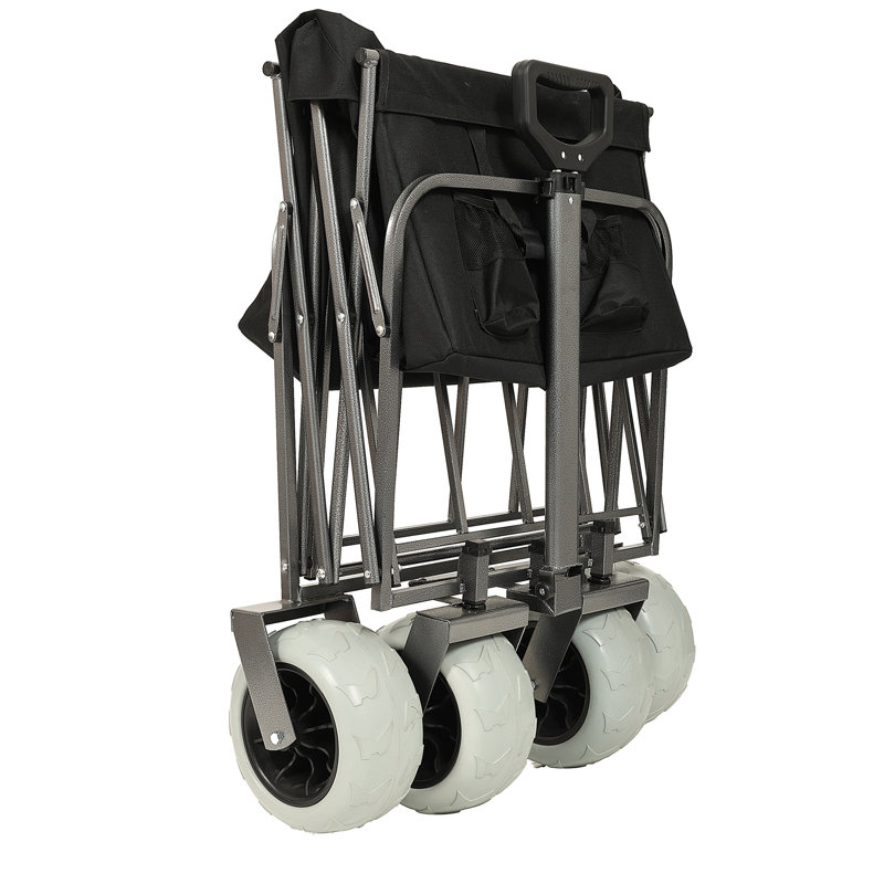 Chariot de plage avec de grandes roues pour le sable capacité de 500 lb - Chariot tout terrain à structure en acier avec pneus pneumatiques de 9 po, conception pliable pliable, sangle avec sac multiusage