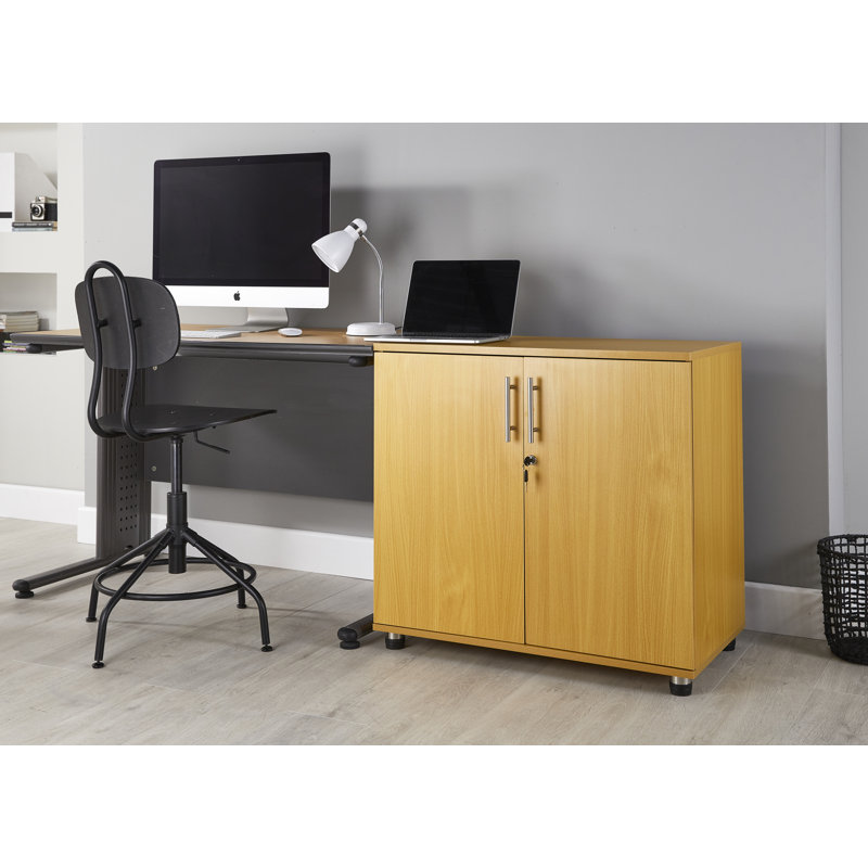 Marjorie Wood Storage Cabinet with Lock, 2 Door Locking File Tool Cabinet Cupboard with Adjustable Shelf, Natural
