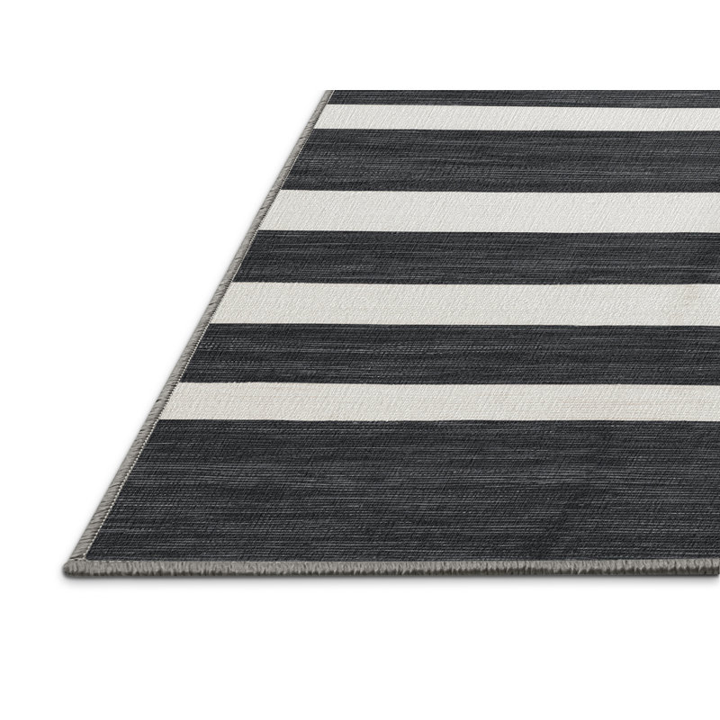 Tapis gris à rayures horizontales lavable à la machine, Rectangle 7 pi x 10 pi