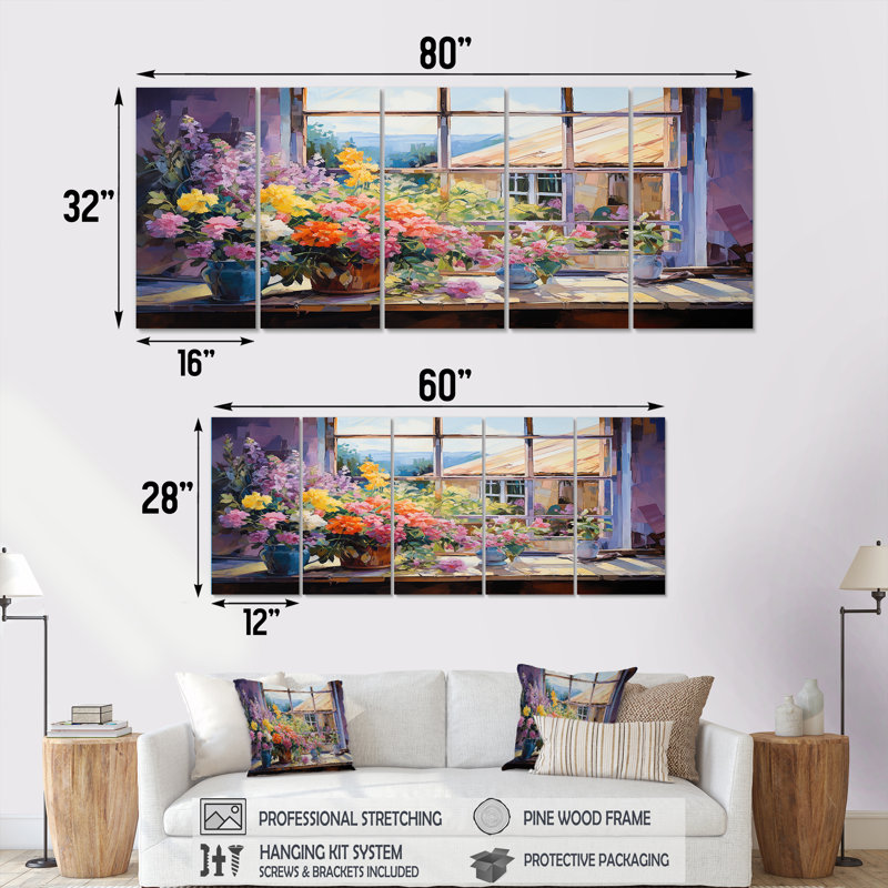 "Art floral mauve 5 pièces", H 28 po x l 60 po