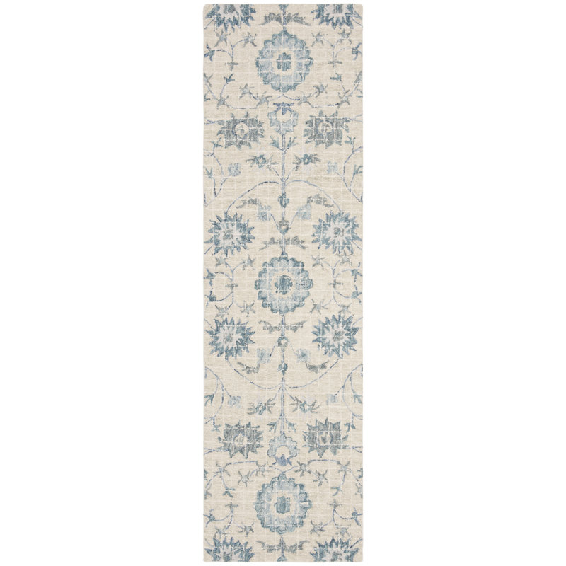 Tapis floral en laine touffeté à la main Luitpold, Tapis de couloir 2 pi 3 po x 8 pi