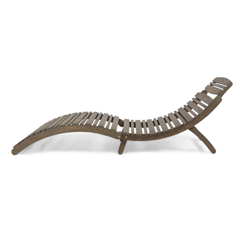 Armond 72.25" Long Foldable Acacia Chaise Lounge, Gray, 1