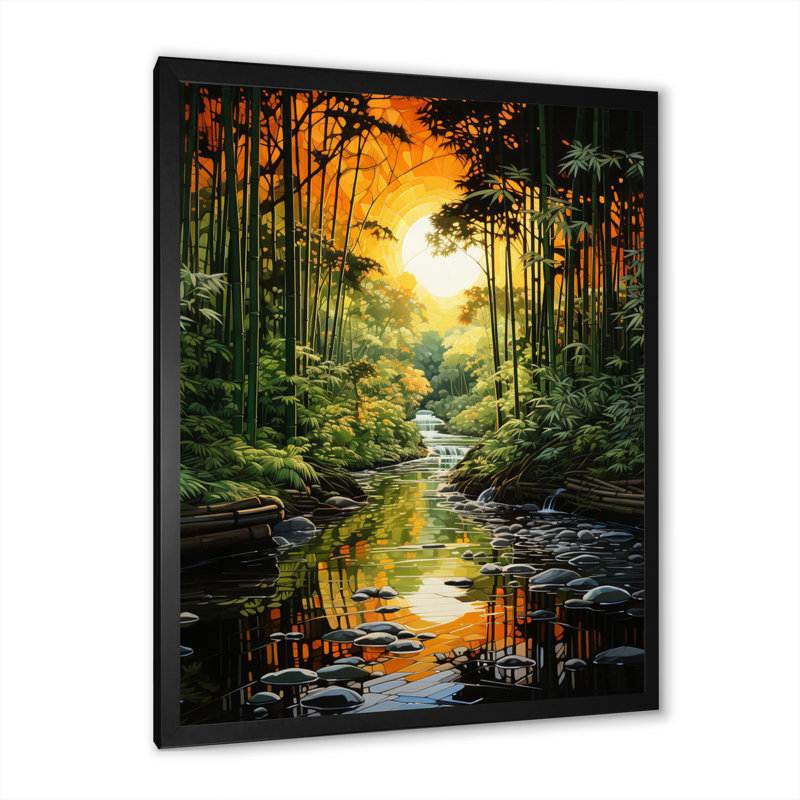 «Asian Art Bamboo Whisper I», art mural sur toile asiatique, Cadre photo noir simple, H 20 po x l 12 po x P 1 po