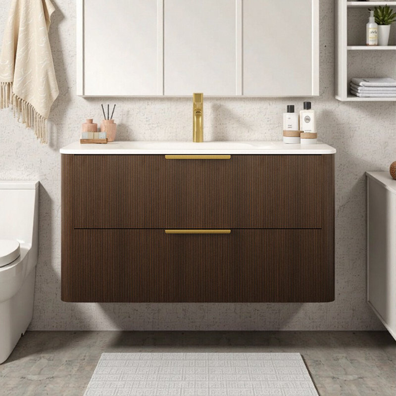 Meuble-lavabo flottant élégant avec lavabo intégré 36 po - Armoire de rangement moderne ultra-mince et tiroirs à fermeture en douceur