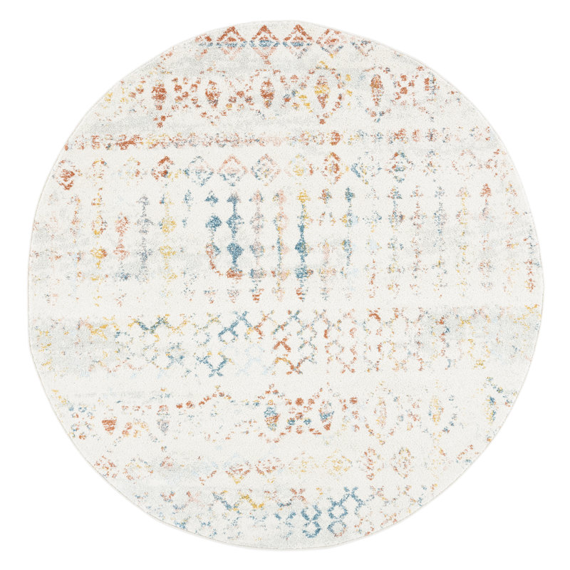 Tapis ivoire / rose Sachiko Southwestern, Rond 6 pi 7 po