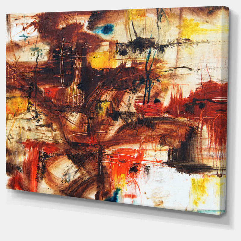 Aquarelle, taches rouges et jaunes - impression sur toile tendue, H 20 po x l 20 po x P 1 po