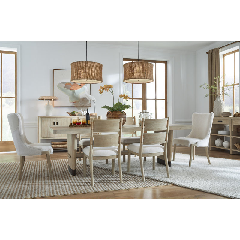 Trestle Dining Table With 6 Side Chairs And Buffet, 8 Pieces: Table, 6 Chairs, Buffet