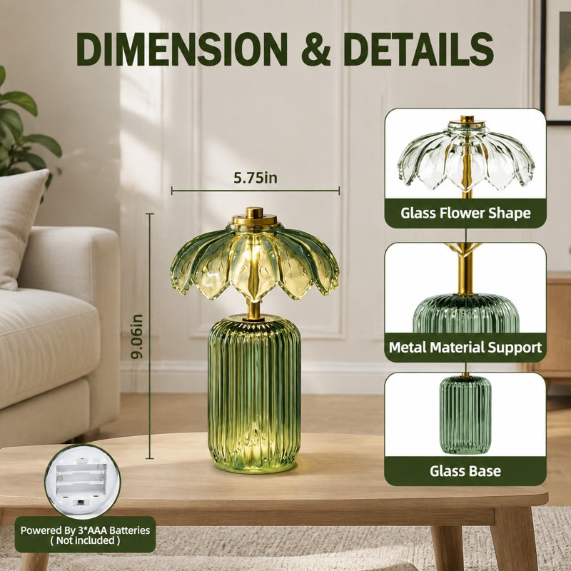 Small Green Cordless Lamp with Battery Operation and a Timer