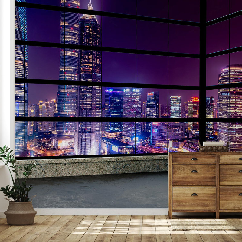 Modern City Buildings Peel & Stick Border, 108" L x 192" W
