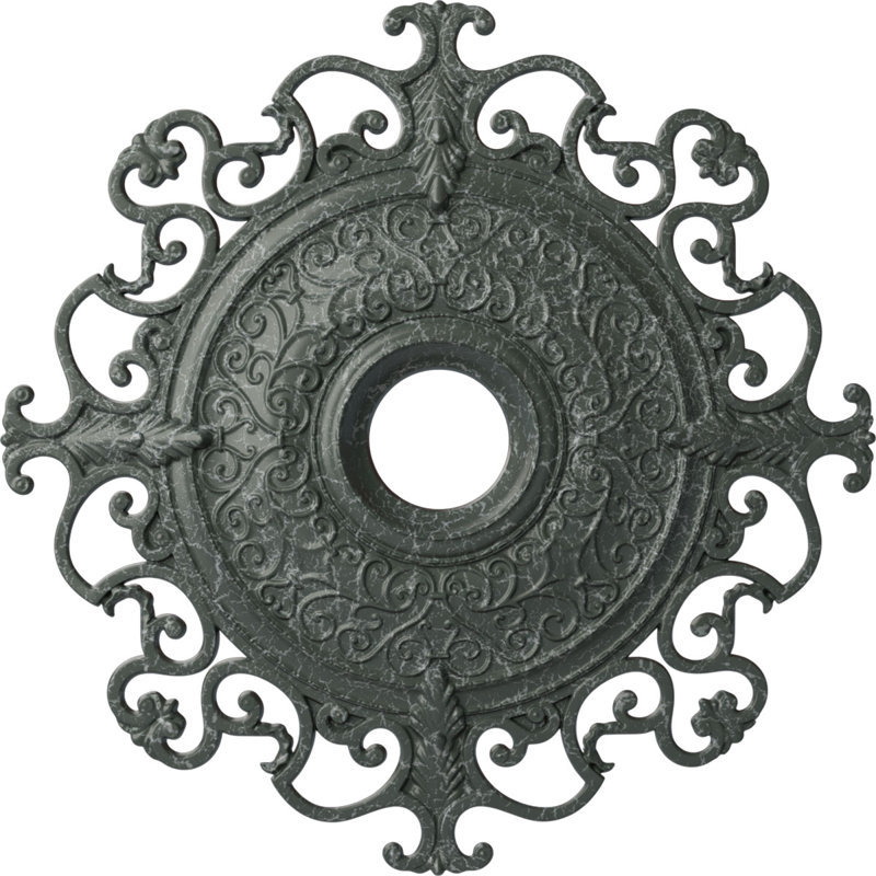 Endurathane Orleans Ceiling Medallion, 38 3/8"OD x 6 5/8"ID x 2 7/8"P (Fits Canopies up to 8 1/4"), Hand-Painted Athenian Green Crackle Finish
