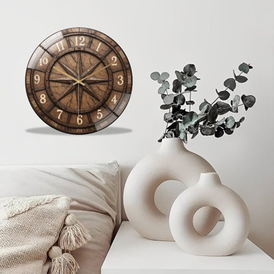 12-Inch Silent Tempered Glass Wall Clock, " Antique Wooden  Face ” Silent Non-Ticking Clock, Battery Operated (AA Batteries Not Included), Artistic Home Decor