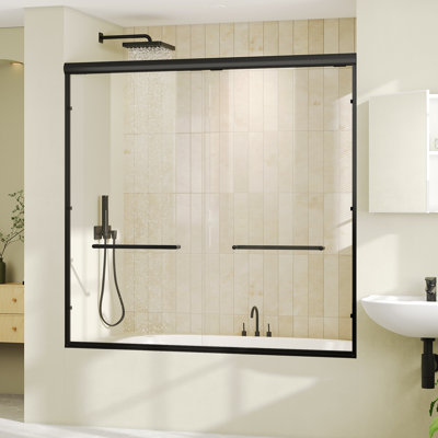 Double Sliding Tub Door Aluminum Frame with 1/4" (6mm) Clear Tempered Glass