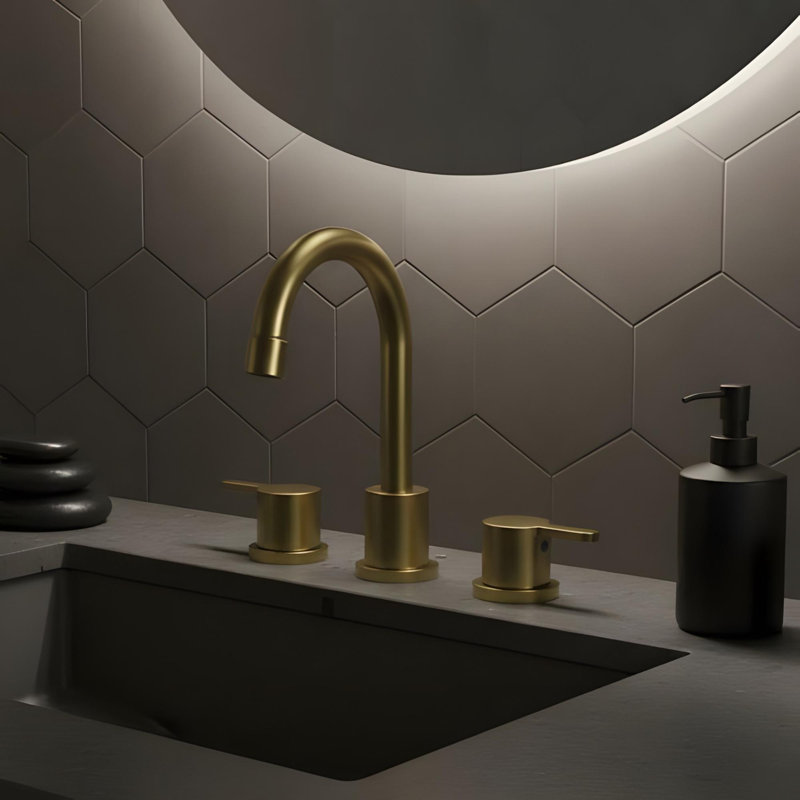 Robinet de lavabo de salle de bain polyvalent avec deux poignées en métal, Or brossé