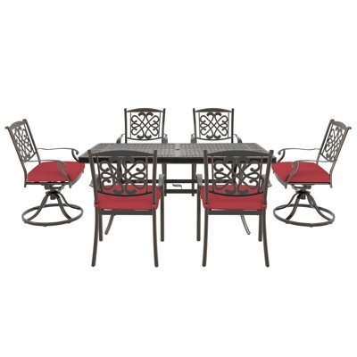 6 - Person Patio Dining Set Umbrella Hole Included Rectangular Table with Cushions Included