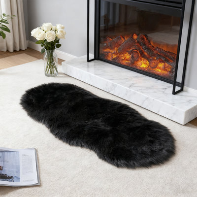 Soft Fluffy Black Faux Sheepskin Area Rug