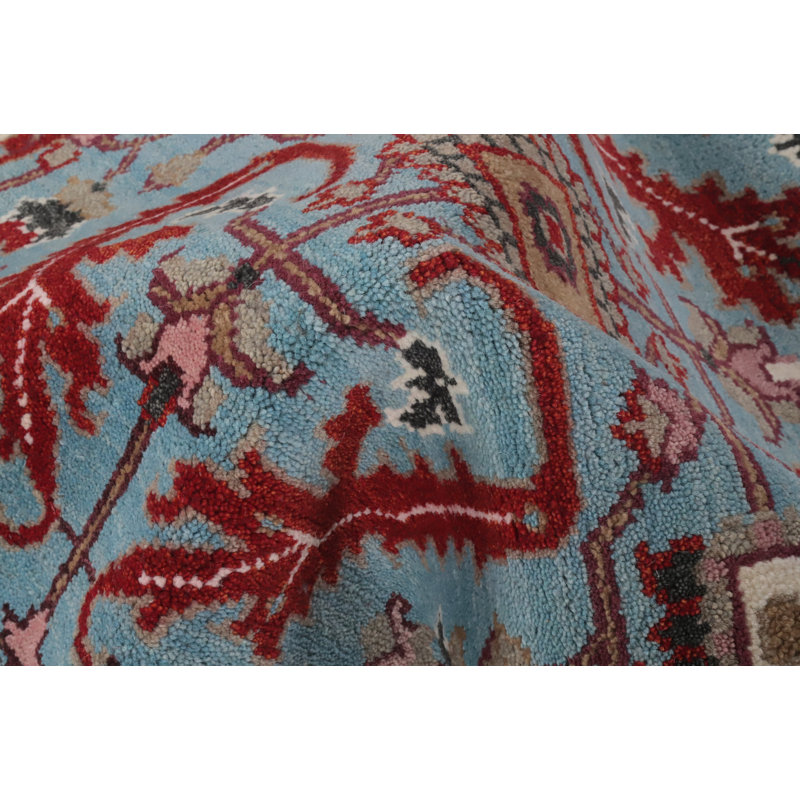 Tapis oriental bleu clair fait à la main Oushak 4 x 6