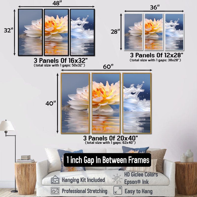 Rusnak - Ensemble de décoration murale Lotus, H 28 po x l 36 po x P 1 po, Cadre flottant brun