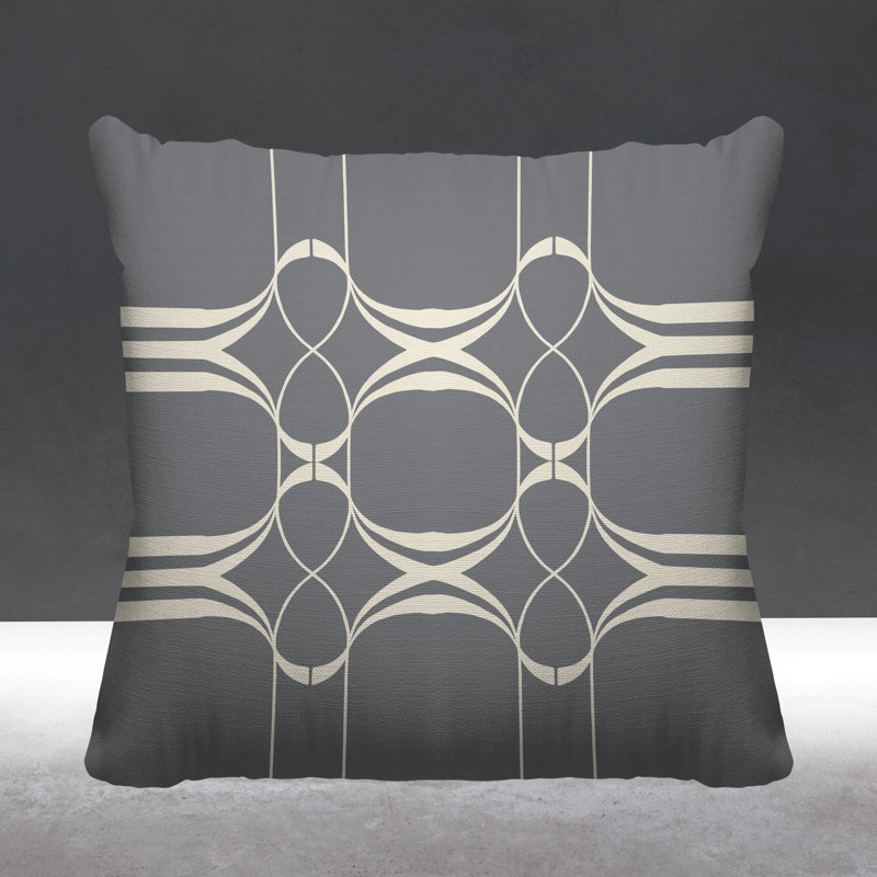 Coussin Tribal Abstract, L 19 po x H 19 po, Gris