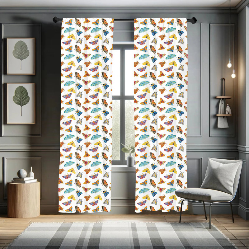 Butterflies Semi-Sheer Rod Pocket Curtain Panels, 28" x 95"
