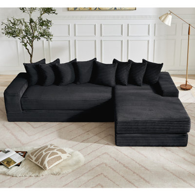 Oversize Cloud Sectional Couch, L-Shape Sofa, Convertible Floor Sleeper Sofa Bed, No Assembly ,Eight pillows,3-in-1,Magazine bag,(Right Facing Sofa),4 Seat,Corduroy