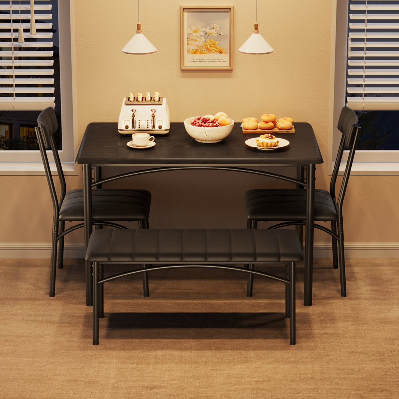 4 -Person Dining Set, Black, Black