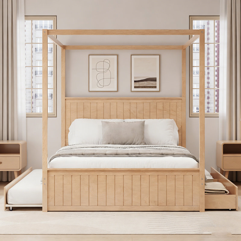 Grand lit à baldaquin Modern Modern, Naturel