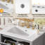Meuble-lavabo moderne de 48 po comprenant un lavabo en céramique, une structure en bois massif et une tablette réglable en forme de U pour un lit double Essentials avec double lavabo, fonction silencieuse à fermeture en douceur, articles de toilette à tiroir rabattable
