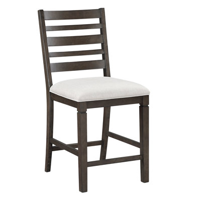 Of 2 Dark Finished Classic Counter Height Dining Chairs, Textured Beige Seat, 250Lbs Support Style Chairs 2, Upholstered, Weight - Bearing