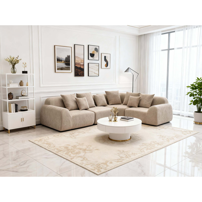 Canapé modulaire surdimensionné en velours courbé 118 pi, canapé sans os avec méridienne en forme de L, canapé modulaire rembourré en mousse à mémoire de forme pour salon