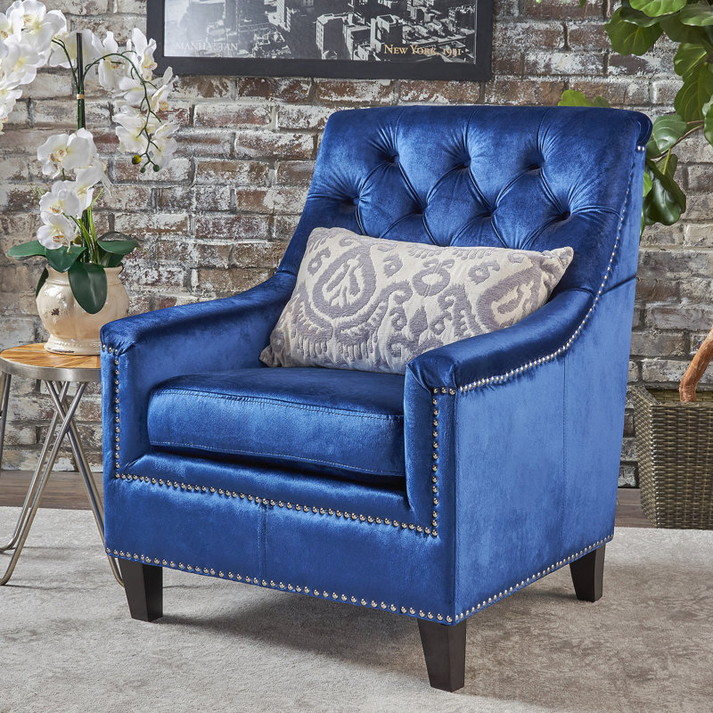 Fauteuil club velours bleu marine