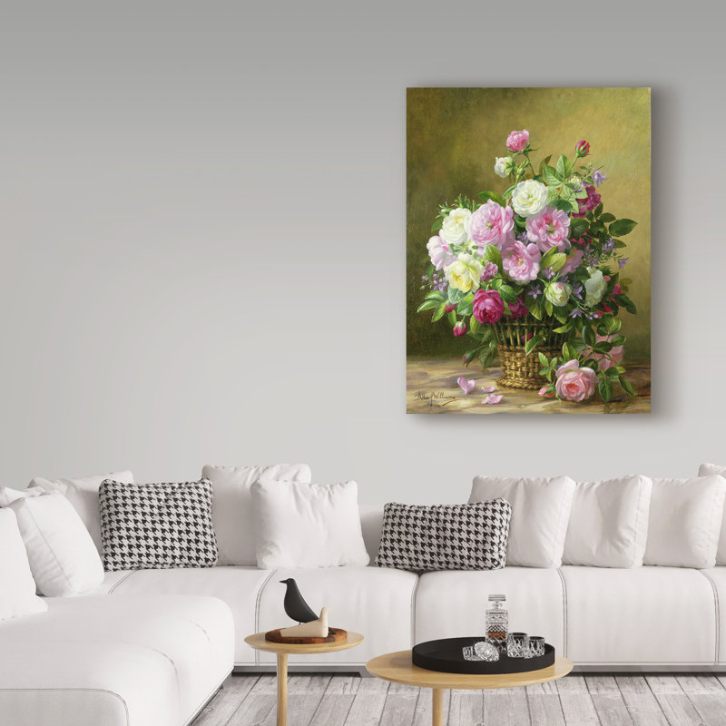 « roses », reproduction de peinture à l’huile sur toile tendue, H 19 po x l 14 po x P 2 po