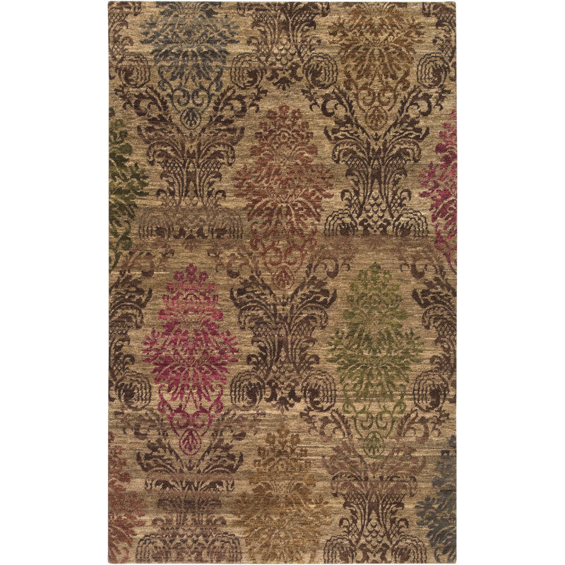 Brocade Wool Ikat Area Rug in Tan, Rectangle 2' x 3'
