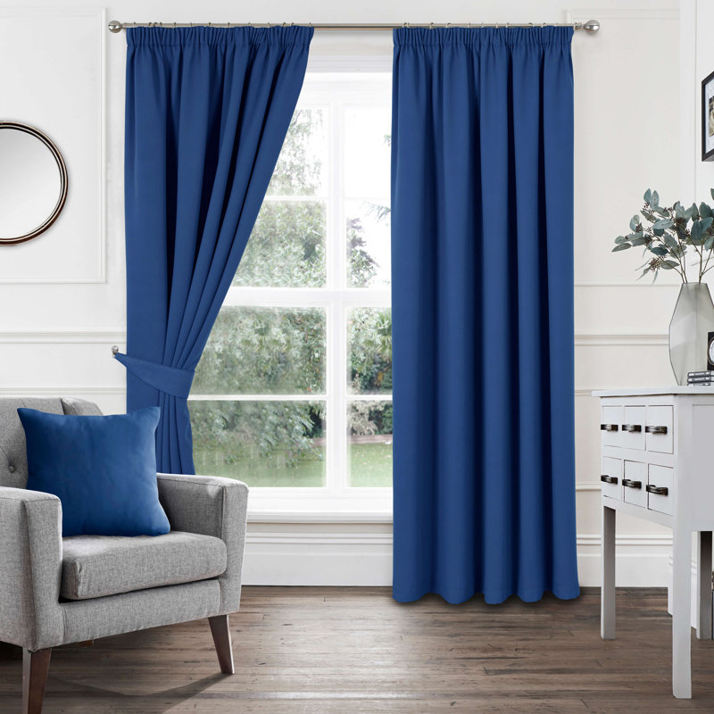 Khaidyn Pencil Pleat Room Darkening Curtain, 165 W x 183 D cm, Blue