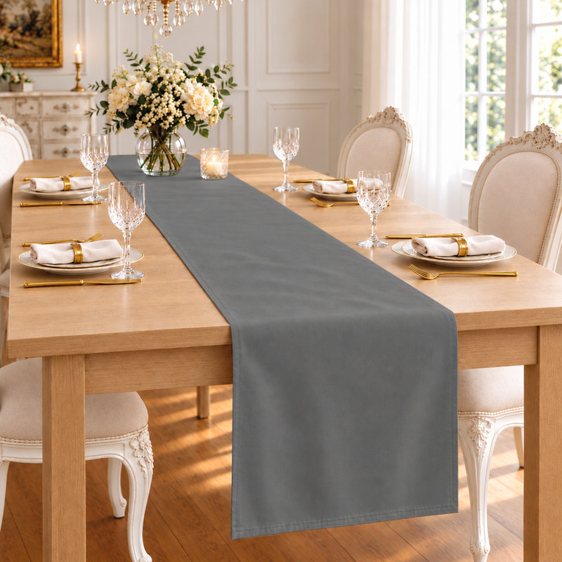 100% Cotton Solid Soft Durable Table Runner, 72" L, Charcoal