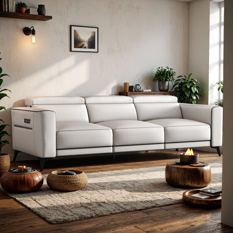 Canapé inclinable électrique en cuir 112,5 po avec port de charge USB Vegan