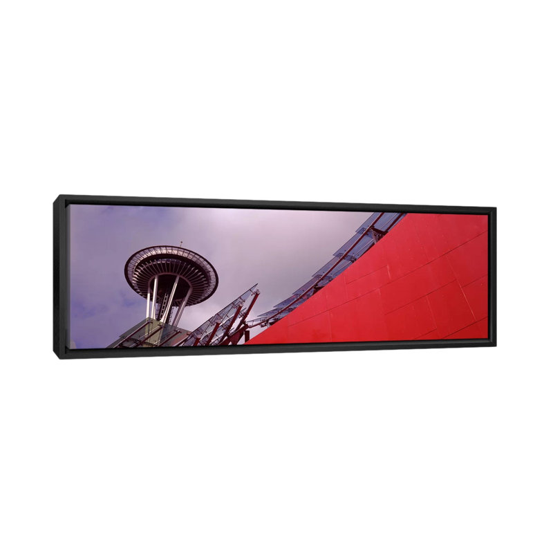 Panoramic « space needle, seattle, king county, washington state », reproduction de photo sur toile tendue, Cadre noir