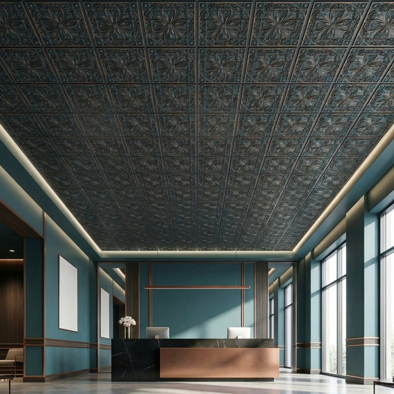 Pavillon de jardin Milan x 2 pi Tuile de plafond à poser ou à coller, Graphite doré