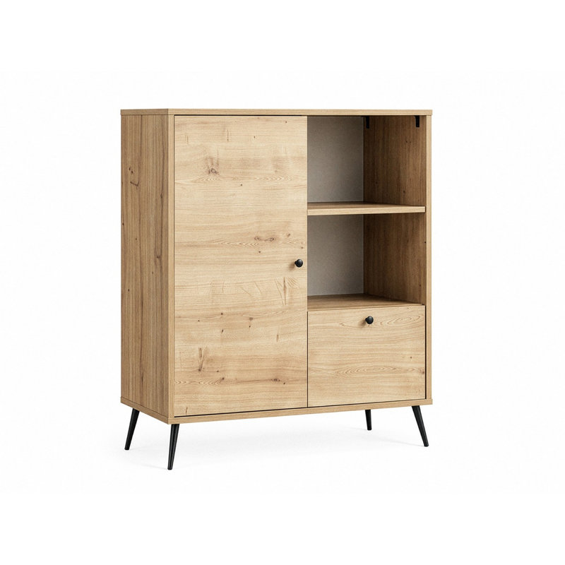 Modern Multi-Purpose Cabinet with Soft-Close Doors, Oak Finish, 35.4 x 41.3 x 16.1 inches | 100% Melamine Coated Chipboard & MDF, Metal Legs | Versatile Storage Solution for Home & Office, Wall-Mountable Design