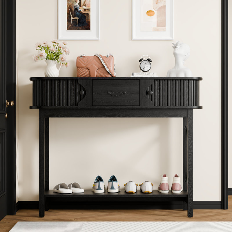 Console 39,3 po avec tiroirs de style fenêtre, Noir